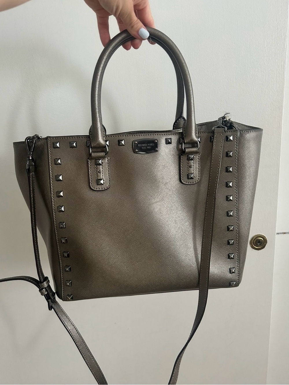 Michael Kors Metallic Bronze Studded Satchel - Bronze